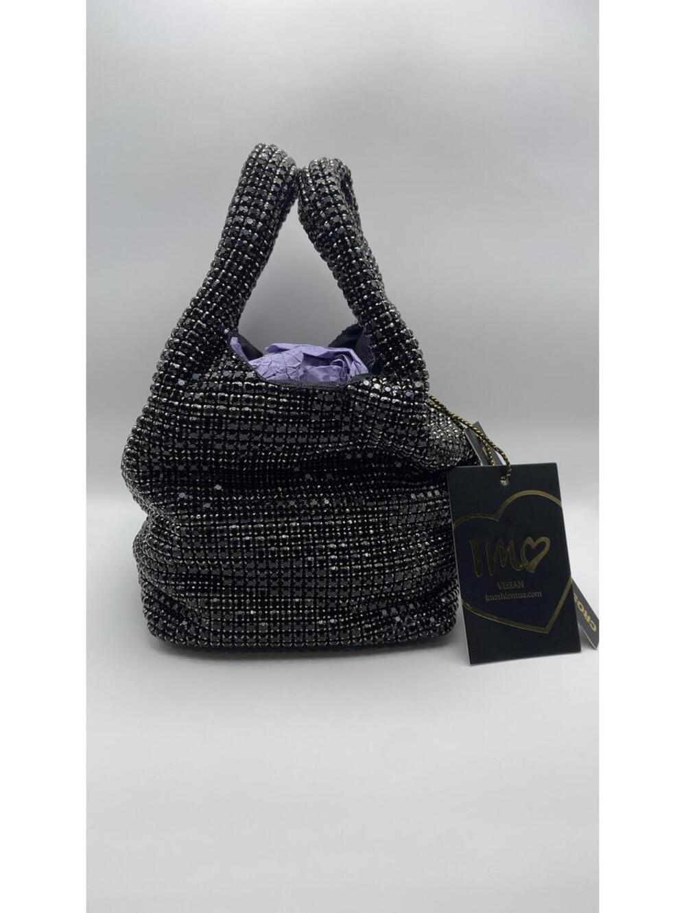 Black Rhinestone Embellished Tote Bag with Shoulder Straps